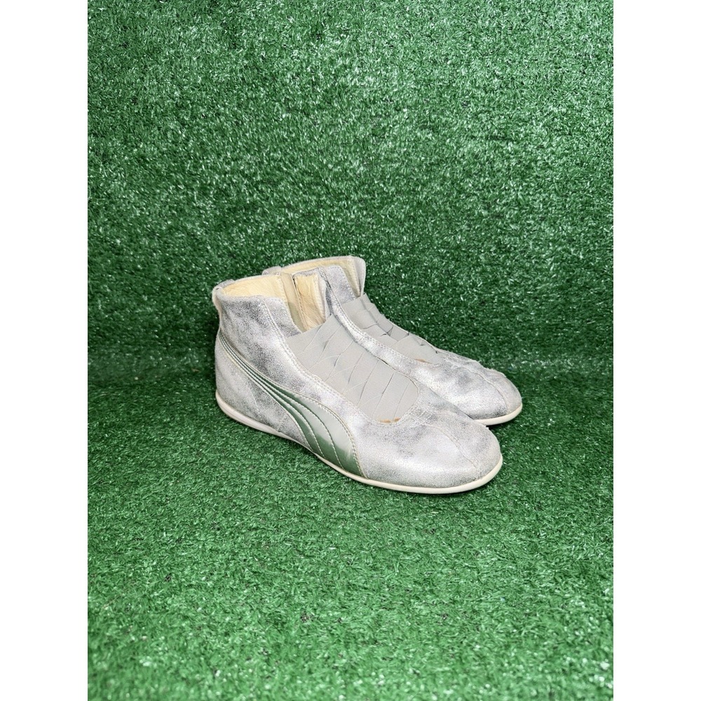 Rare Puma Eskiva Mid Silver Leather Shoes Boxing Sneakers Vtg Womens Size 7 US - Picture 2 of 12